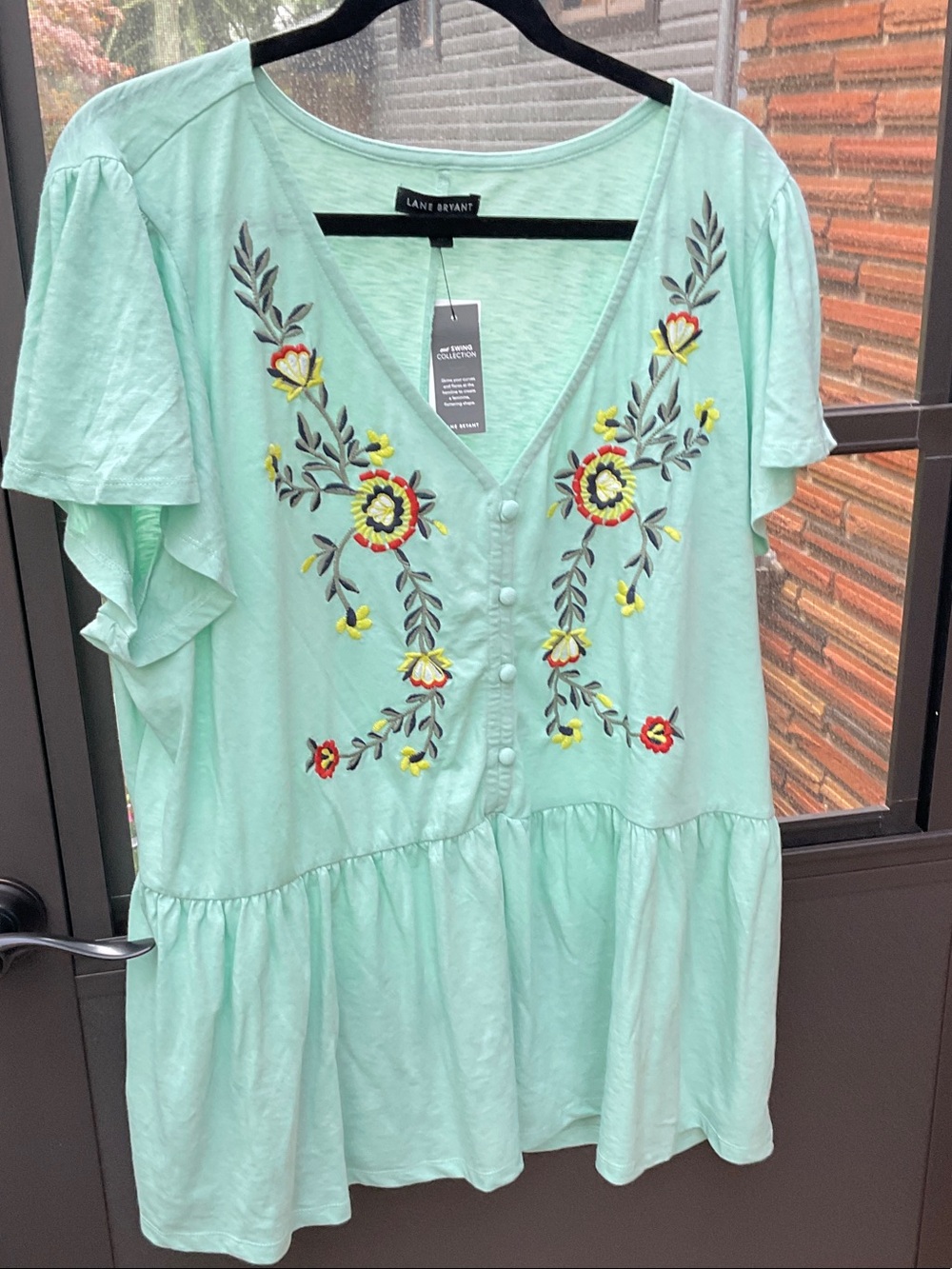 Lane Bryant Mint Embroidered Peplum V-Neck Tunic